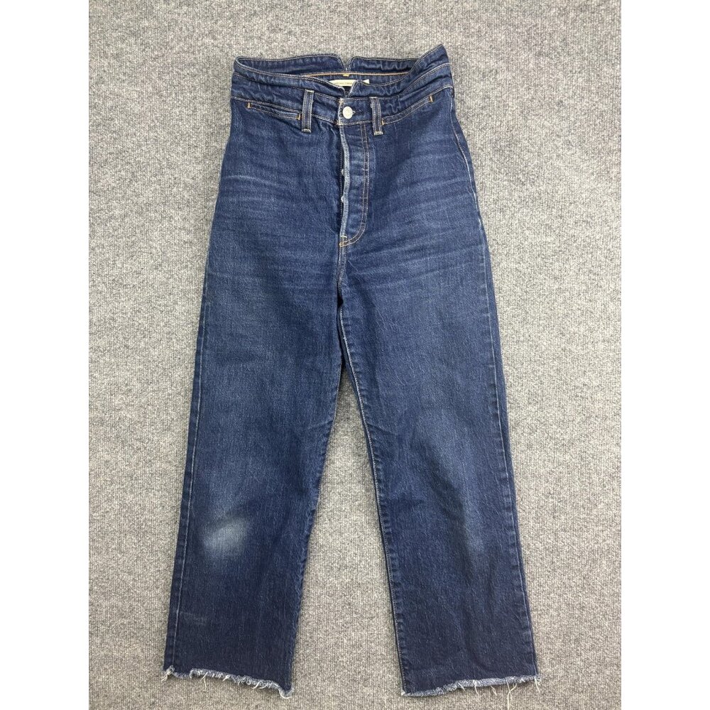 Levi's Ribcage Straight Jeans Womens 27x27 Blue High Rise Button Fly Raw Hem